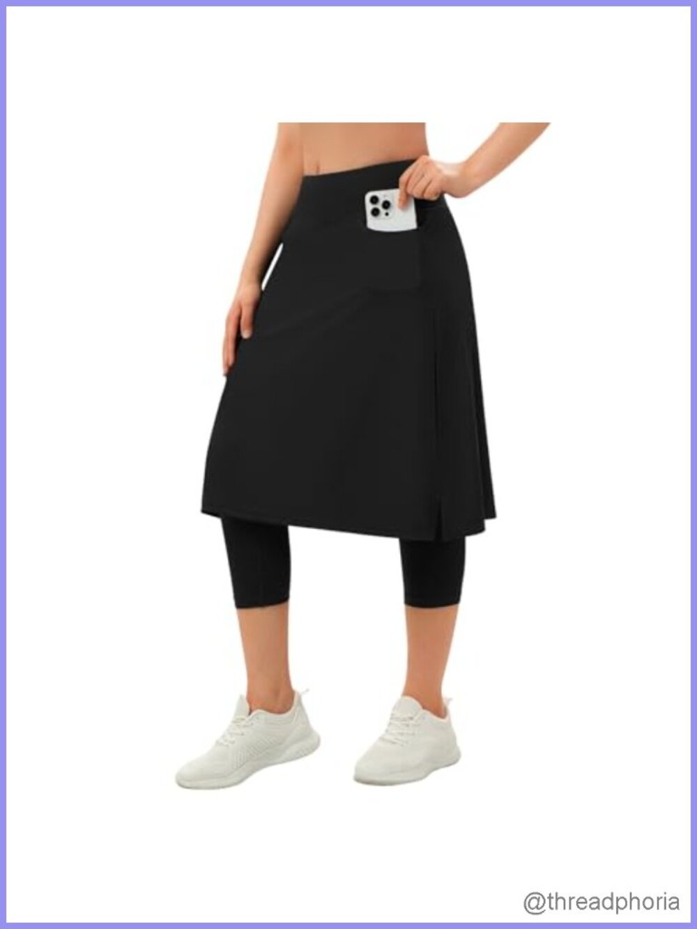 Women's Athletic Skort with Attached Capri Leggings, High Waisted, 3 Pockets